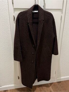 Zara Chocolate Brown Bouclé Long Coat